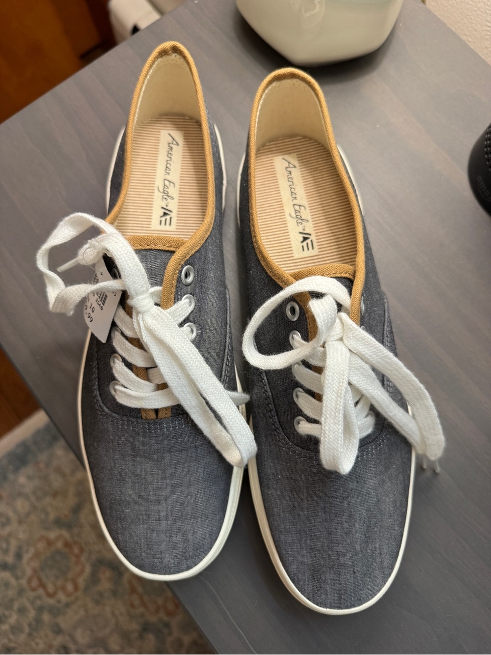 American Eagle Gray Canvas Sneakers with Tan Trim